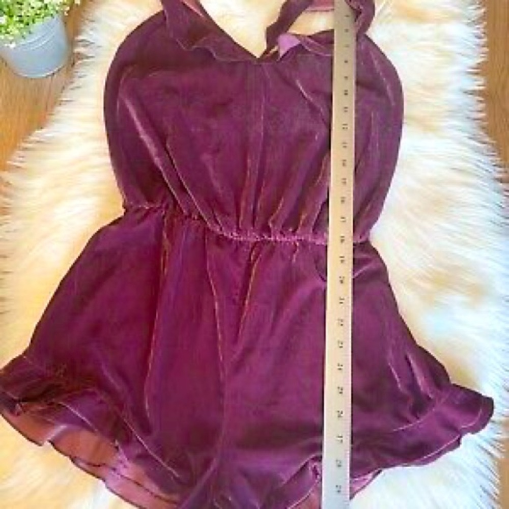 Victoria’s Secret 🤫 Velvet Ruffles Lounge Romper Purple Maroon - Size: small - Picture 3 of 6